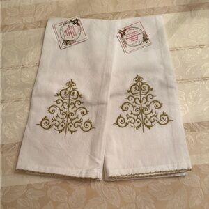 White and Gold Embroidered Tree Towels